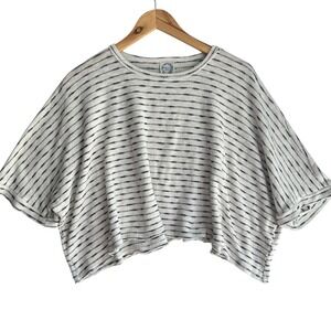 Blue Rain‎ Top Striped Cream/Black Dolman Sleeve Cropped Oversize XS Chic Casual